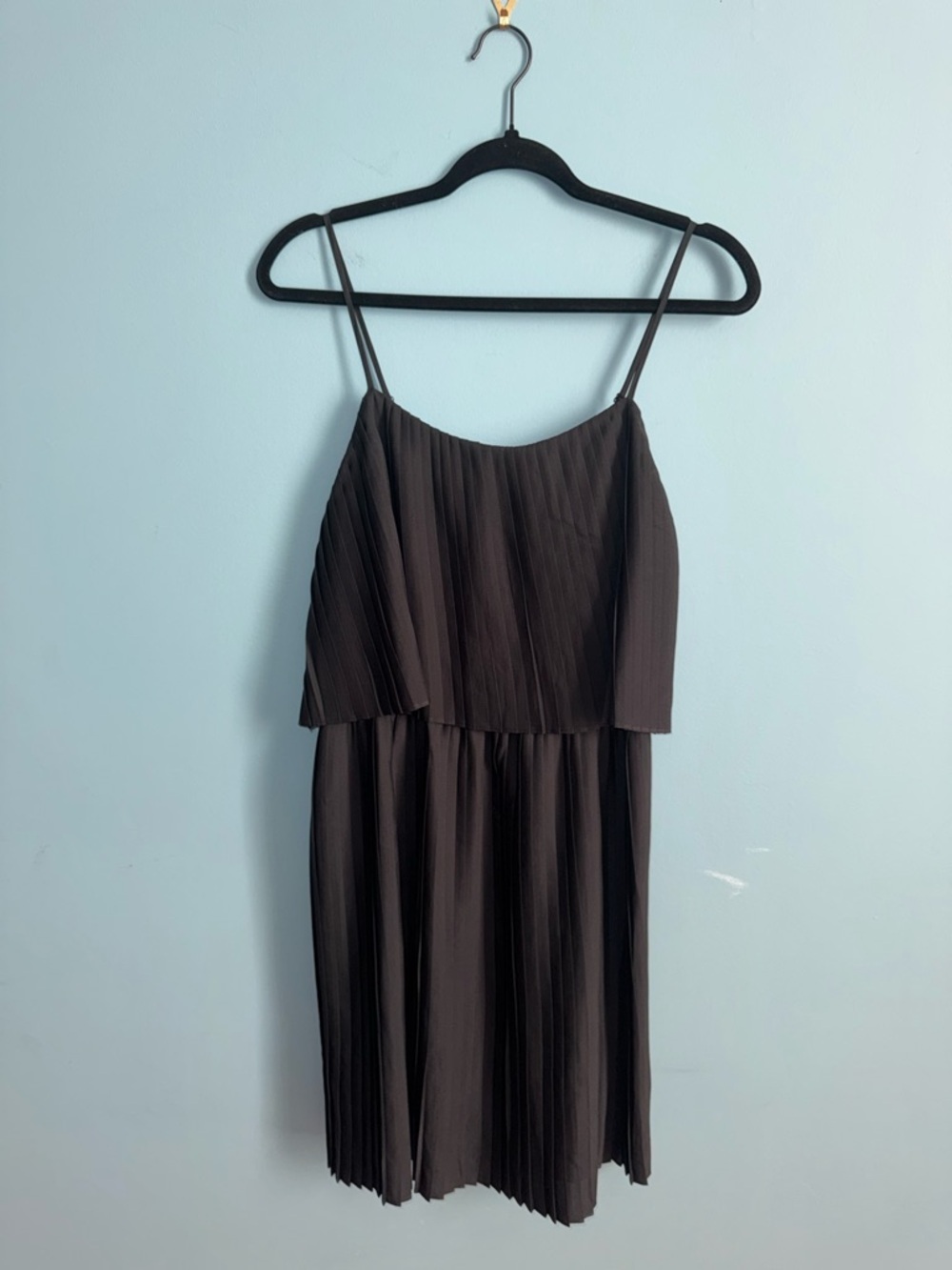 Pleated Black Spaghetti-Strap Dress